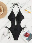 Textured Cutout Tied One-Piece Swimwear