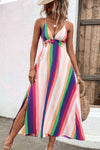 Multicolored Stripe Crisscross Backless Dress