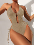 Textured Cutout Tied One-Piece Swimwear