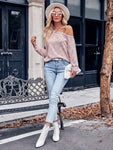 Asymmetrical Dropped Shoulder Long Sleeve Knit Top