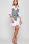 Striped Bodice Tie Waist Shirt Dress