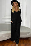 Long Sleeve V-Neck Jumpsuit with Pockets