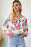 Floral Notched Neck Long Sleeve Blouse