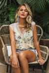 Floral Lace Trim Capped Sleeve Top