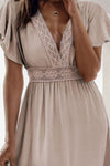 Lace Detail V-Neck Flutter Sleeve Dress