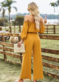 Off-Shoulder Blouse and Drawstring Waist Pants Set