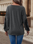 Crisscross V-Neck Lace Detail T-Shirt
