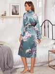 Floral Tie Waist Long Sleeve Robe