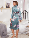 Floral Tie Waist Long Sleeve Robe