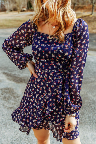 Printed Square Neck Ruffled Dress