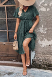 Printed Buttoned V-Neck Flutter Sleeve Dress