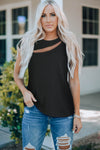 Ribbed Round Neck Cutout Top