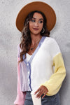 Color Block Ribbed Long Sleeve Cardigan