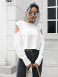 Cold-Shoulder Ribbed Trim Sweater