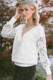 V-Neck Crochet Long Sleeve Blouse