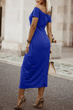 Classy Off-Shoulder Short Sleeve Split Midi Dress