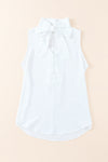 Tie Neck Buttoned Curved Hem Tank
