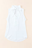 Tie Neck Buttoned Curved Hem Tank