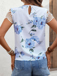 Floral Cutout Round Neck Blouse