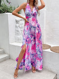 Multicolored Open Back Slit Sleeveless Dress