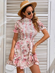 Floral Tie-Waist Ruffle Hem Mini Dress