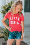 Happy Girls Text Youth Short Sleeve T-Shirt