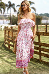 Bohemian Strapless Slit Midi Dress