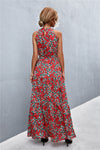 Printed Sleeveless Tie Waist Maxi Dress