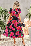 Floral Puff Sleeve Tiered Midi Dress