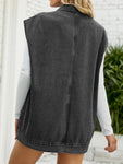 Collared Neck Sleeveless Denim Top with Pockets