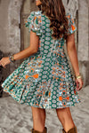 Printed Round Neck Flutter Sleeve Dress