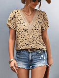 Animal Print V-Neck Petal Sleeve Blouse