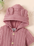 Baby Textured Button Front Hooded Jumpsuit with Ears