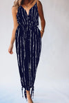 Striped Contrast Tie Ankle Spaghetti Strap Jumpsuit