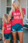 Happy Girls Text Youth Short Sleeve T-Shirt