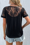 Spliced Lace Round Neck Short Sleeve Top