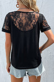 Spliced Lace Round Neck Short Sleeve Top