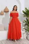 Smocked Off-Shoulder Maxi Dress