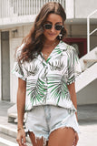 Botanical Print Button Front Lapel Collar Shirt