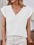 V-Neck Eyelet Short Sleeve Top