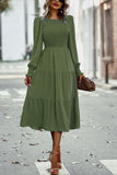 Smocked Long Puff Sleeve Tiered Midi Dress