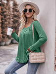 Pleated Detail Curved Hem Long Sleeve Top