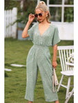 Polka Dot Surplice Neck Jumpsuit with Pockets