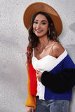 Color Block Ribbed Long Sleeve Cardigan