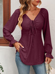 Tie Front V-Neck Puff Sleeve Blouse