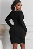 Long Sleeve Plunge Ribbed Bodycon Dress