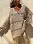 Openwork V-Neck Long Sleeve Sweater