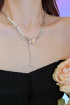 Inlaid Rhinestone Butterfly Pearl Necklace