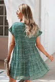Printed V-Neck Short Sleeve Tiered Dress