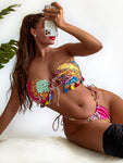 Printed Tied Strapless Bikini Set